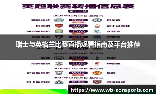 瑞士与英格兰比赛直播观看指南及平台推荐